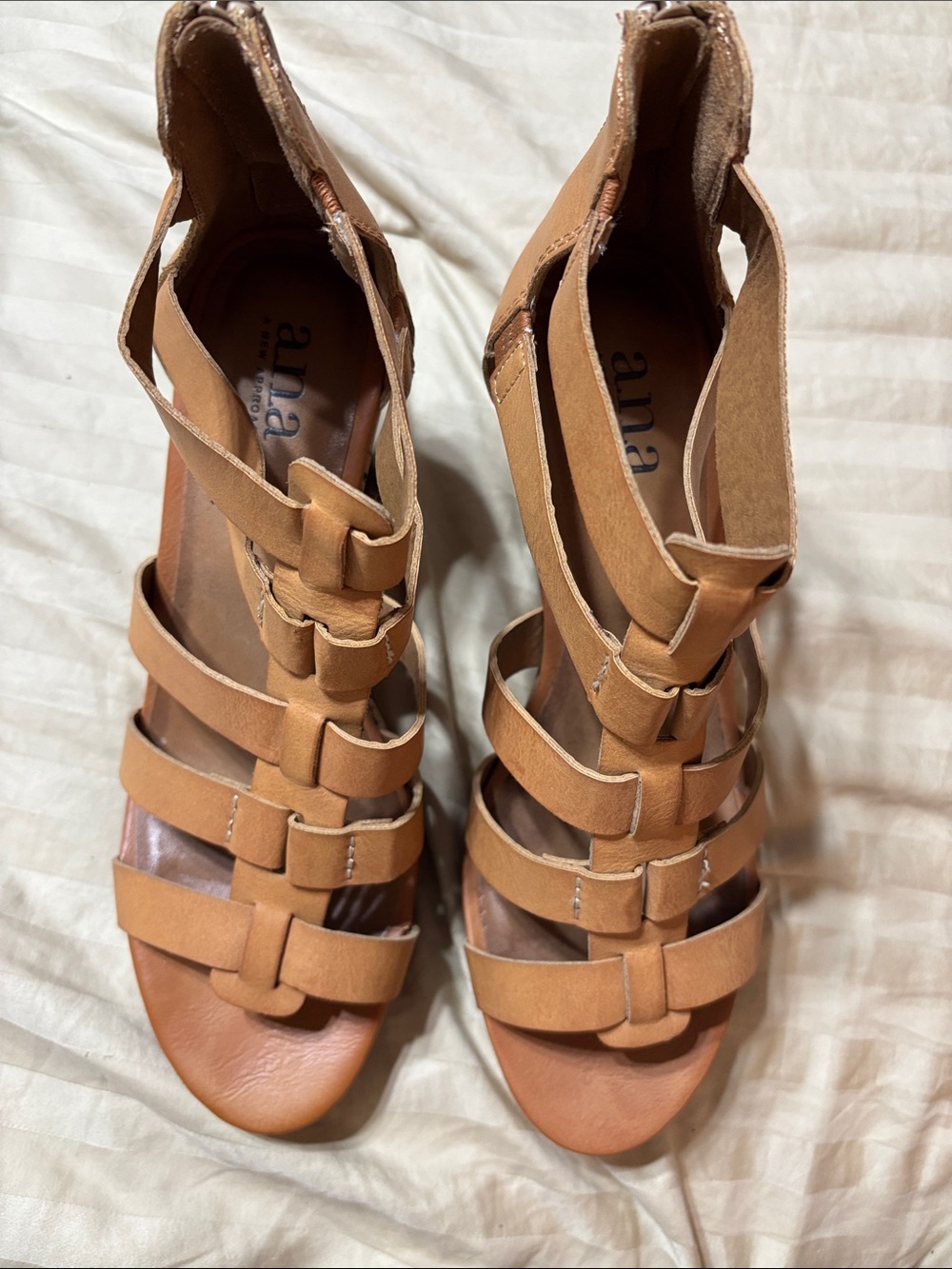 a.n.a Tan Strappy Cork-Effect Wedge Sandals - Picture 2 of 3